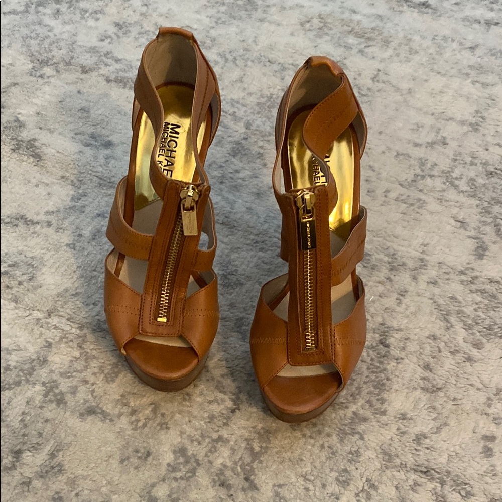 Michael Kors Brown Leather Heels with Gladiator Design